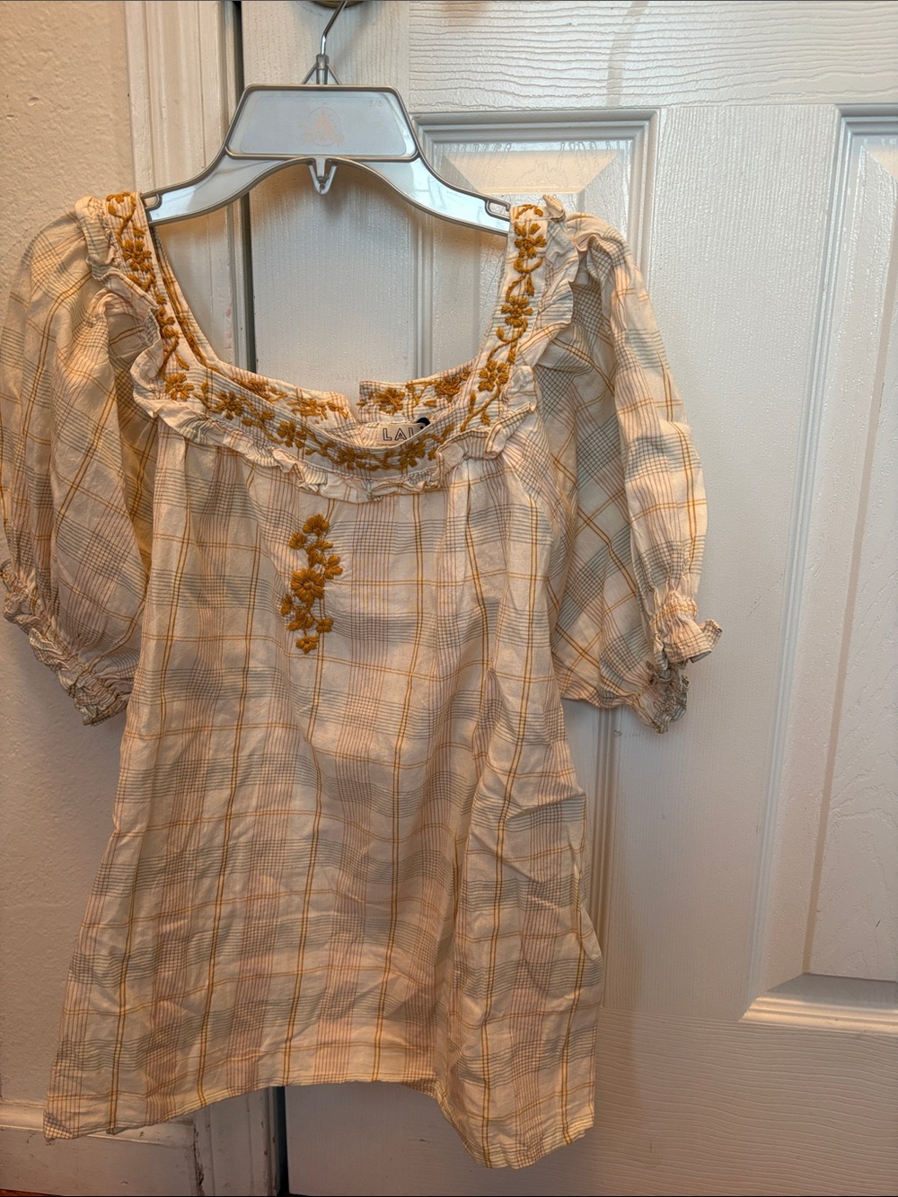 Lali plaid gingham cotton puff top NWT